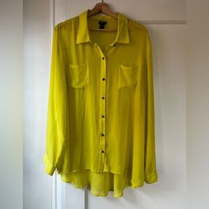 Torrid semi sheer bright yellow button up blouse